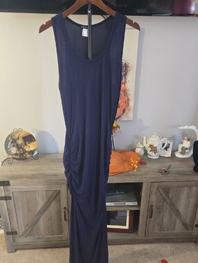 VENUS Navy Scoop Neck Sleeveless Maxi Dress with Side Ruching